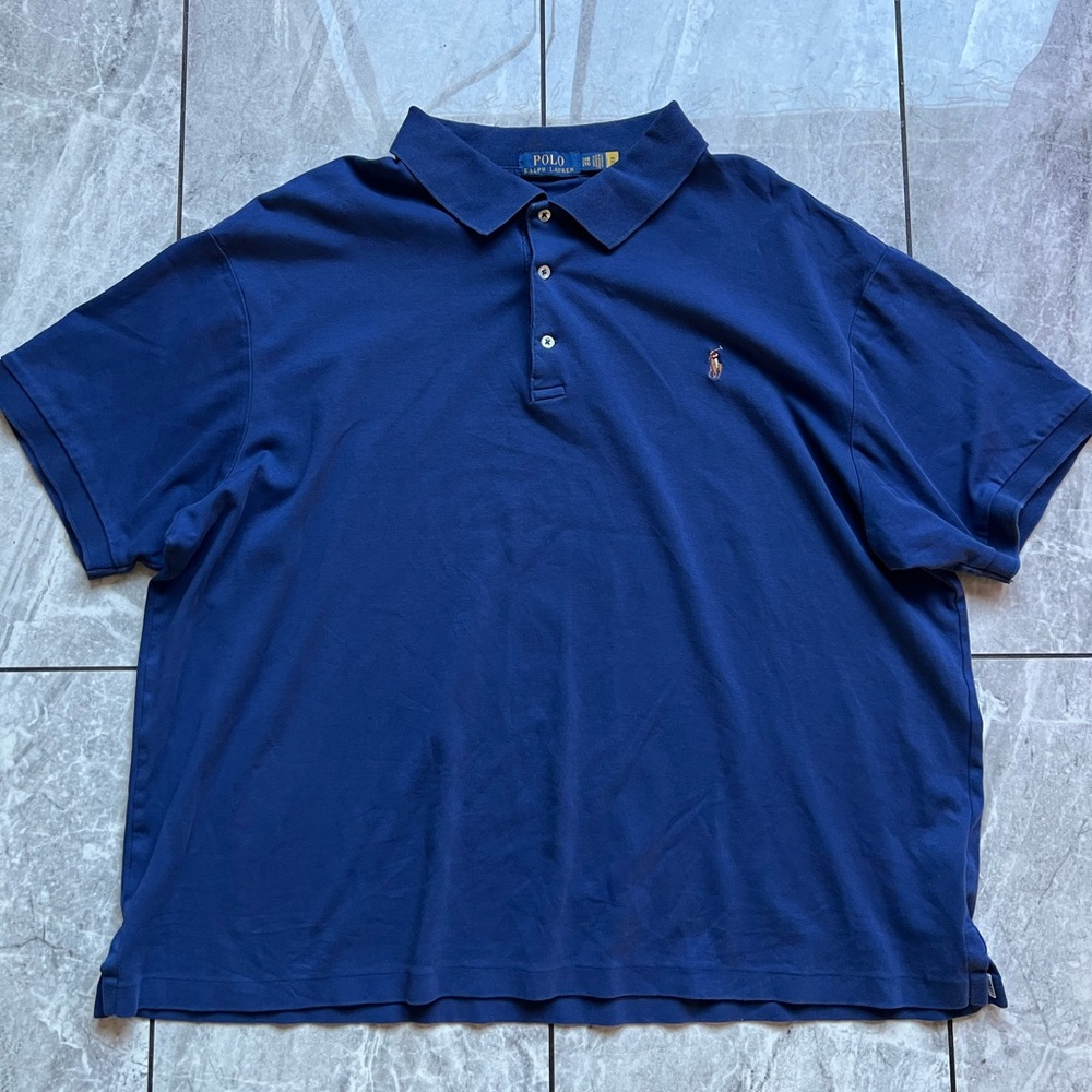 Polo Ralph Lauren Men's Navy 100% Cotton Short Sleeve Polo Shirt Tan Pony 2XB